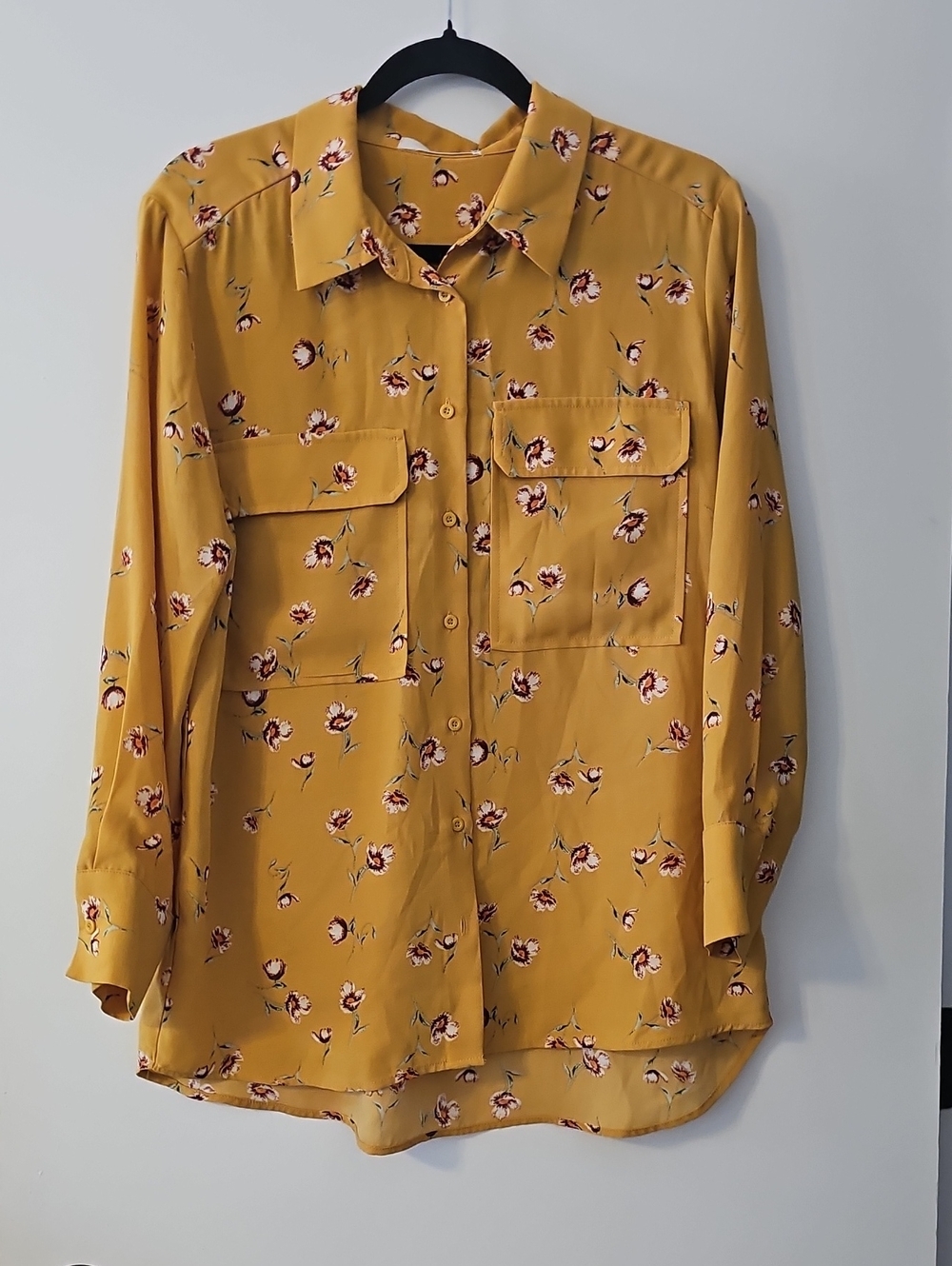 Elodie Mustard Floral Button-Up Shirt - Women's Long Sleeve Size Large